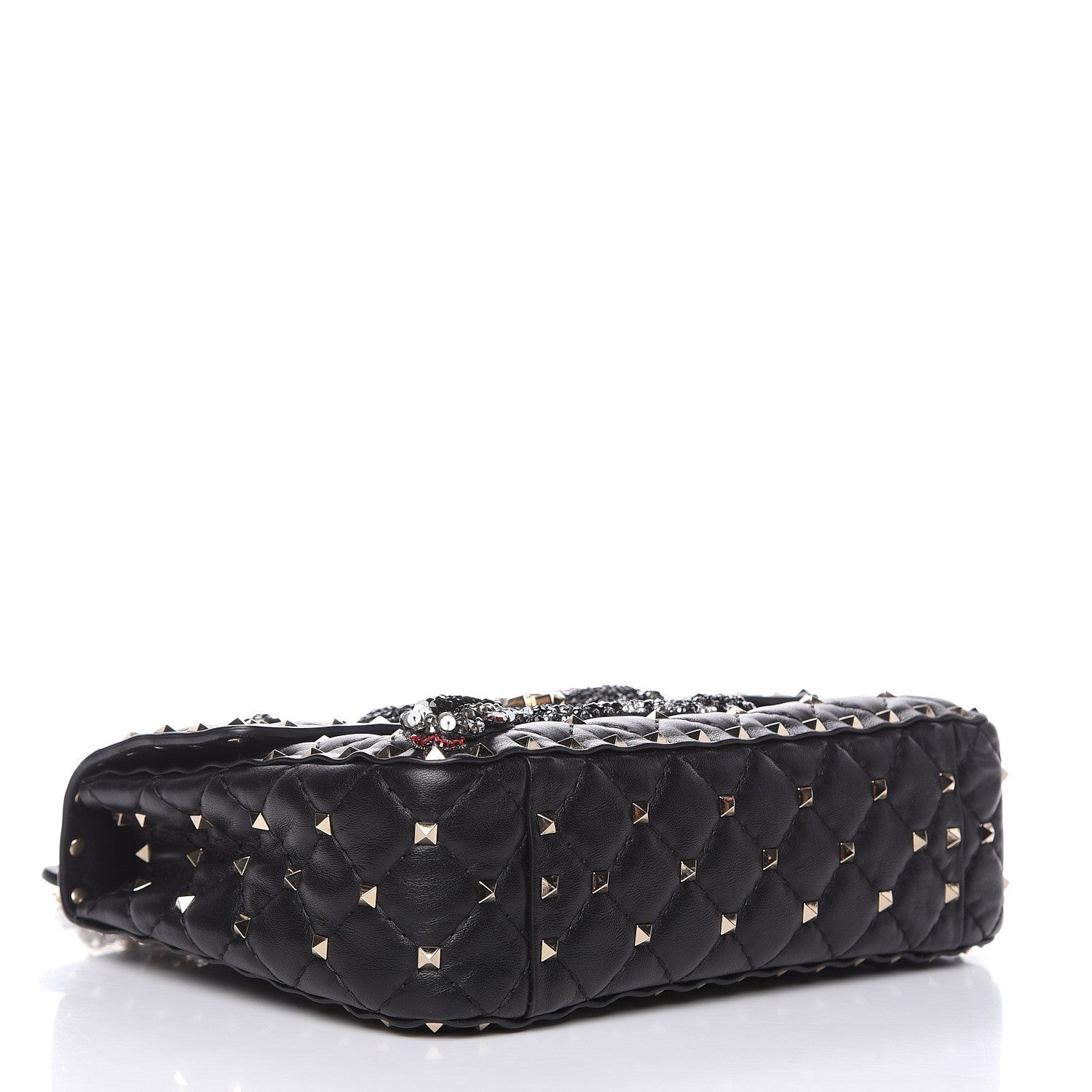 Valentino Garavani Lambskin Sequin Snake Medium Rockstud Spike Shoulder Bag Black 4 of 14
