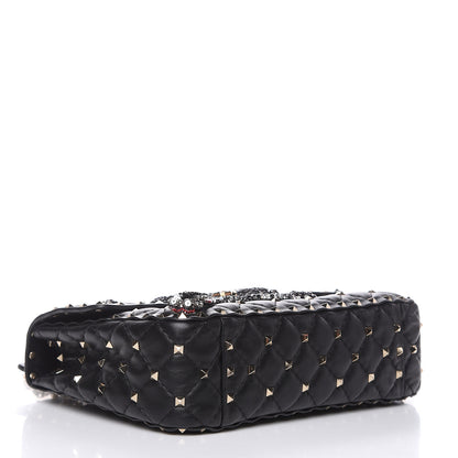 Valentino Garavani Lambskin Sequin Snake Medium Rockstud Spike Shoulder Bag Black 4 of 14