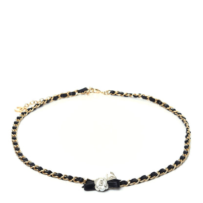 Chanel Calfskin Crystal Chain Camellia Belt 85 Black Gold 1 of 8