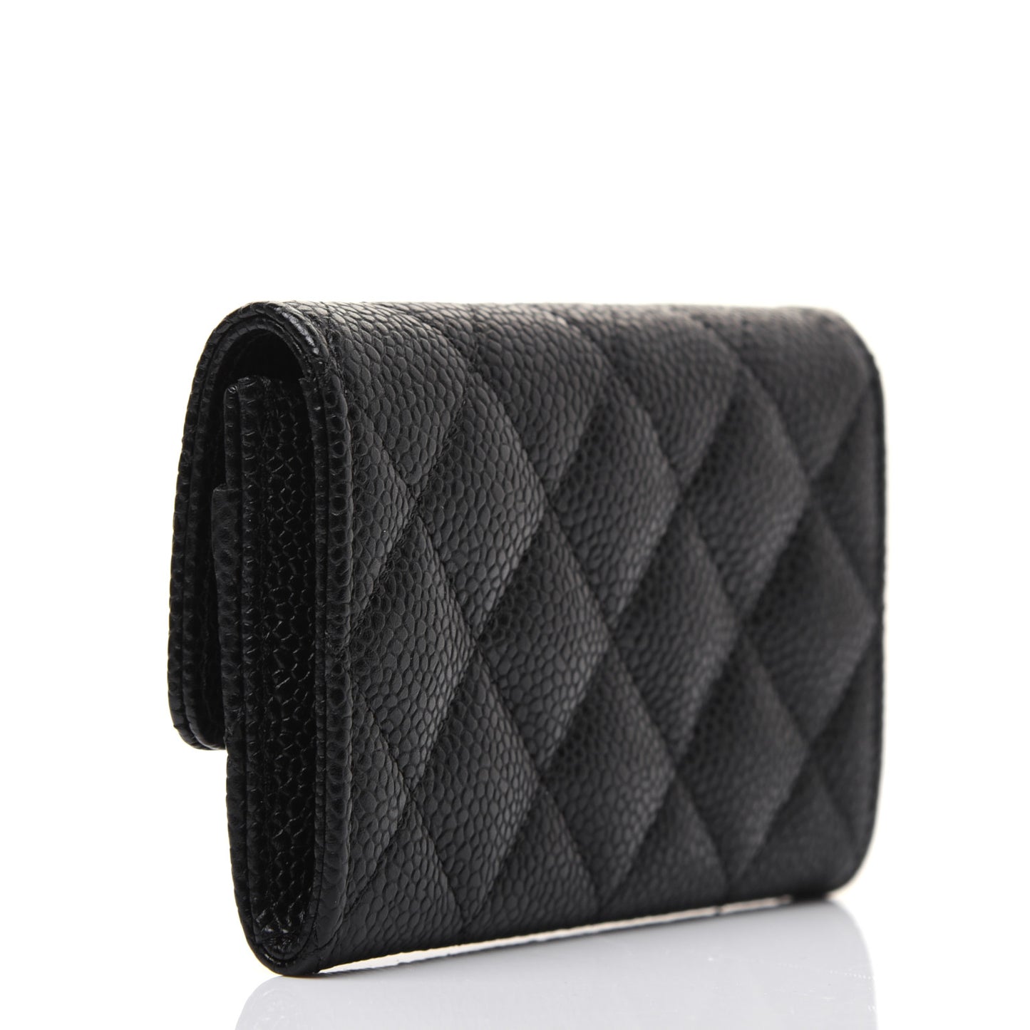 Caviar Quilted Flap Card Holder Black