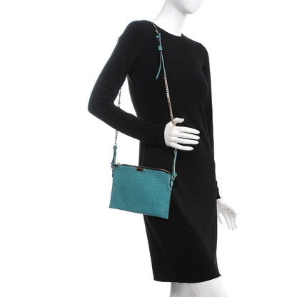 Burberry Signature Grain Calfskin Check Embossed Peyton Crossbody Clutch Bag Aqua Green 2 of 9
