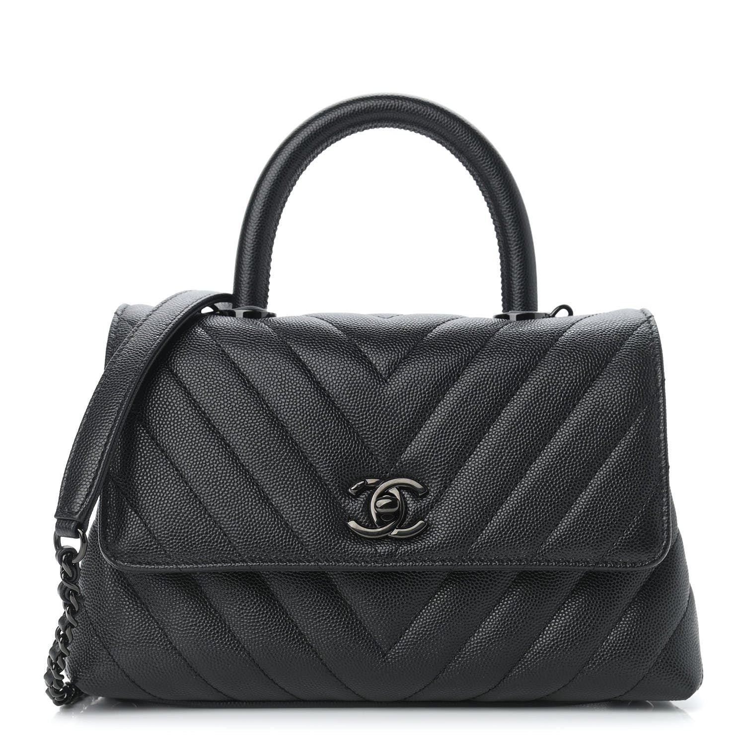 Chanel Caviar Chevron Quilted Mini Coco Handle Flap So Black 1 of 9