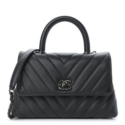 Chanel Caviar Chevron Quilted Mini Coco Handle Flap So Black 1 of 9
