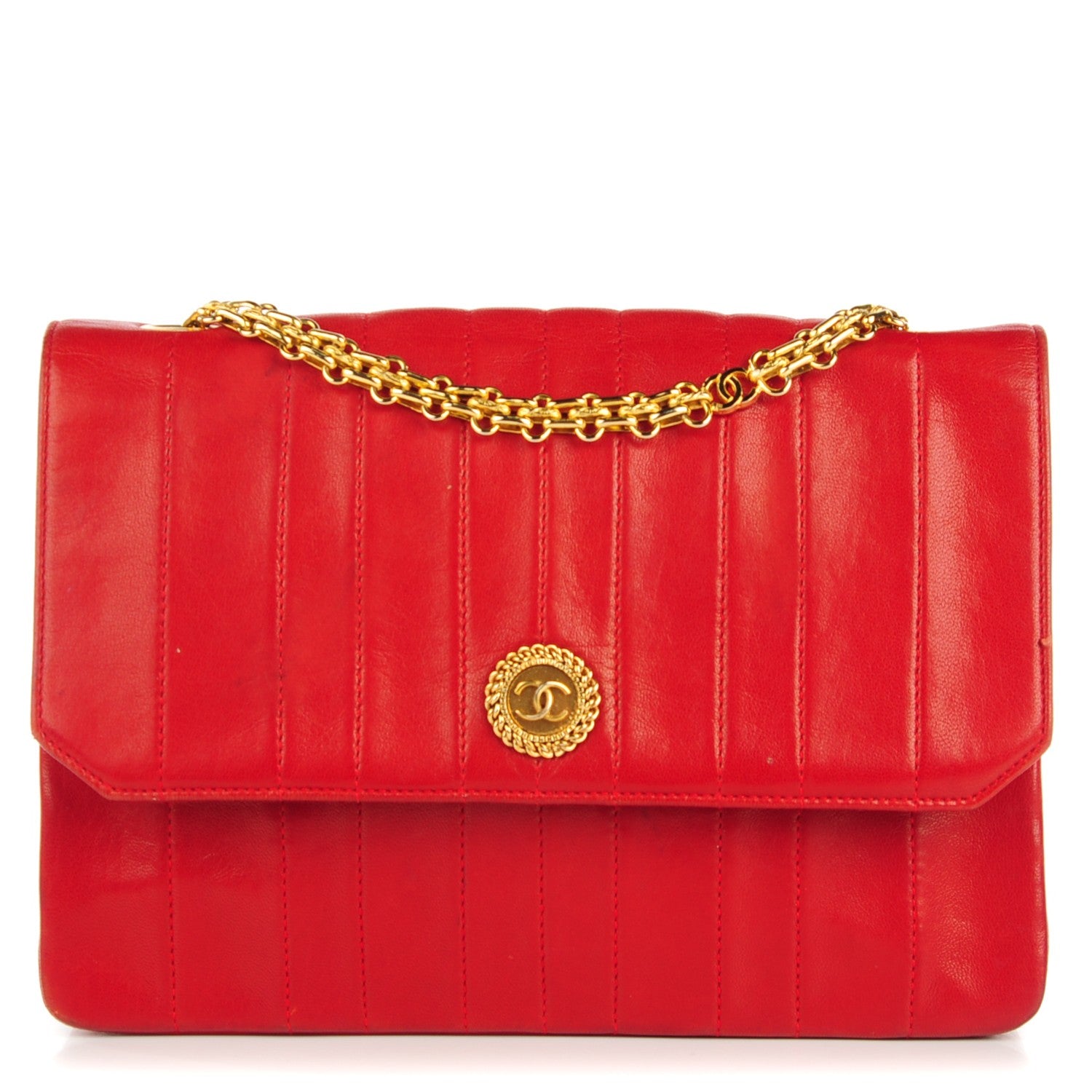 Chanel Lambskin Vertical Quilted Small Medallion Single Flap Red 1 of 12