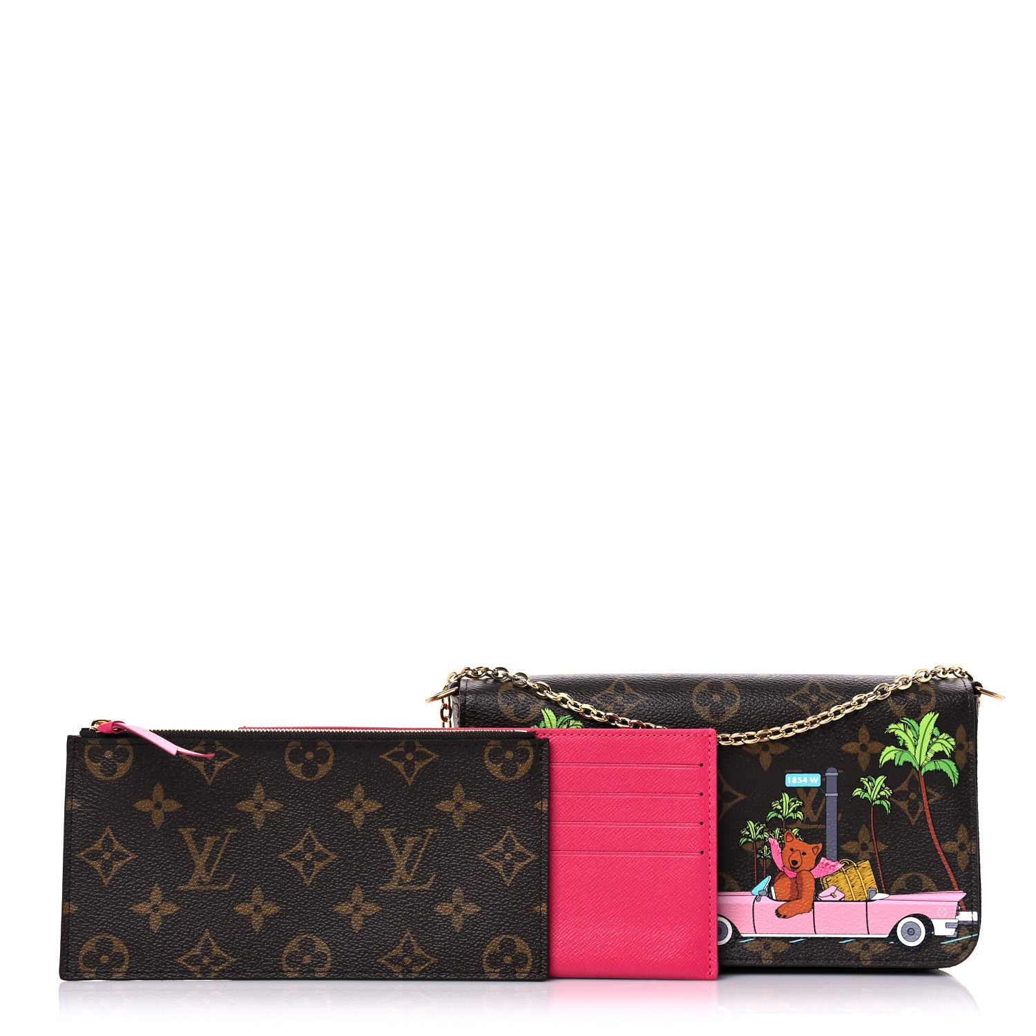 Louis Vuitton Monogram 2021 Christmas Animation Hollywood Pochette Felicie Chain Wallet Fuchsia 1 of 9