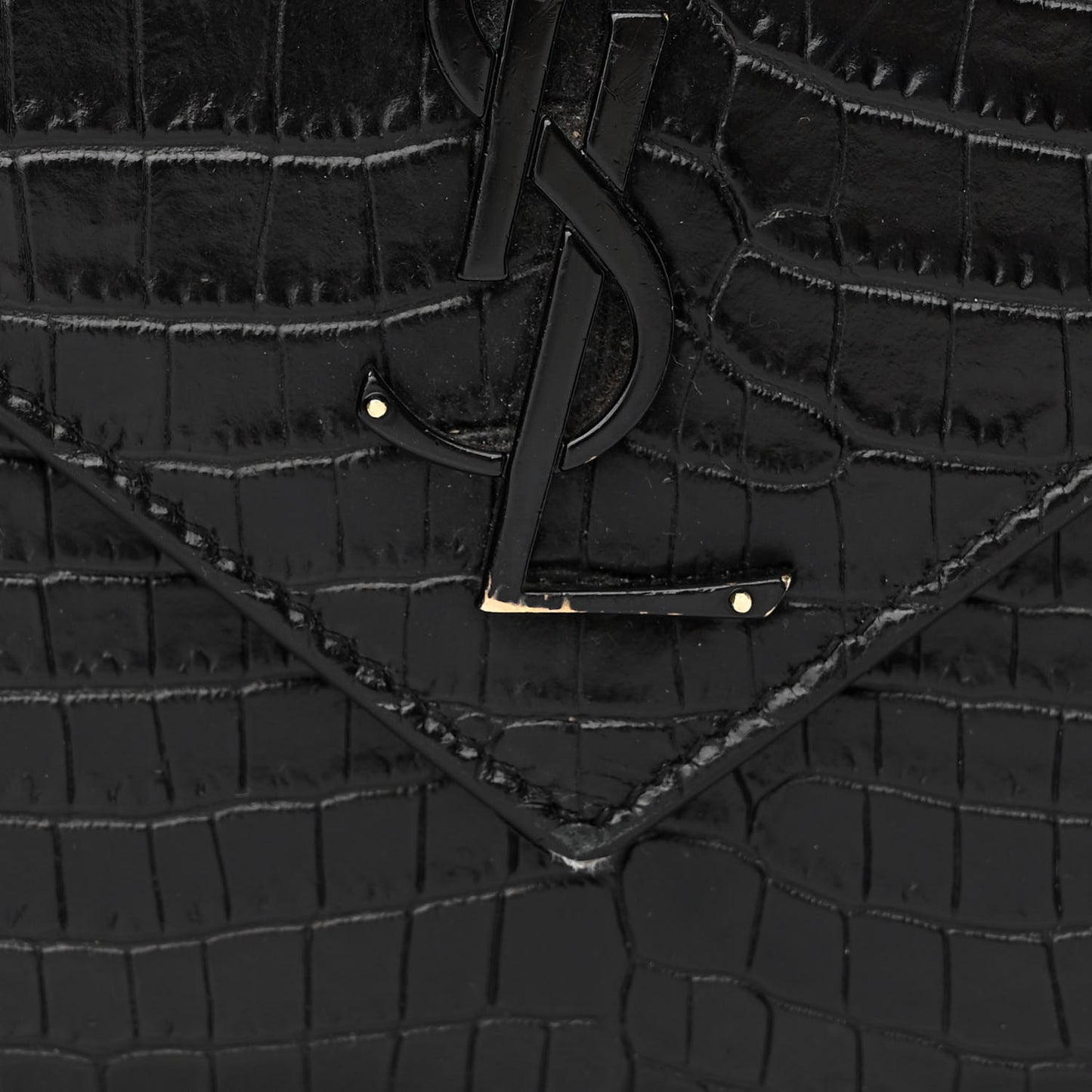 Calfskin Crocodile Embossed Monogram Large Satchel Black