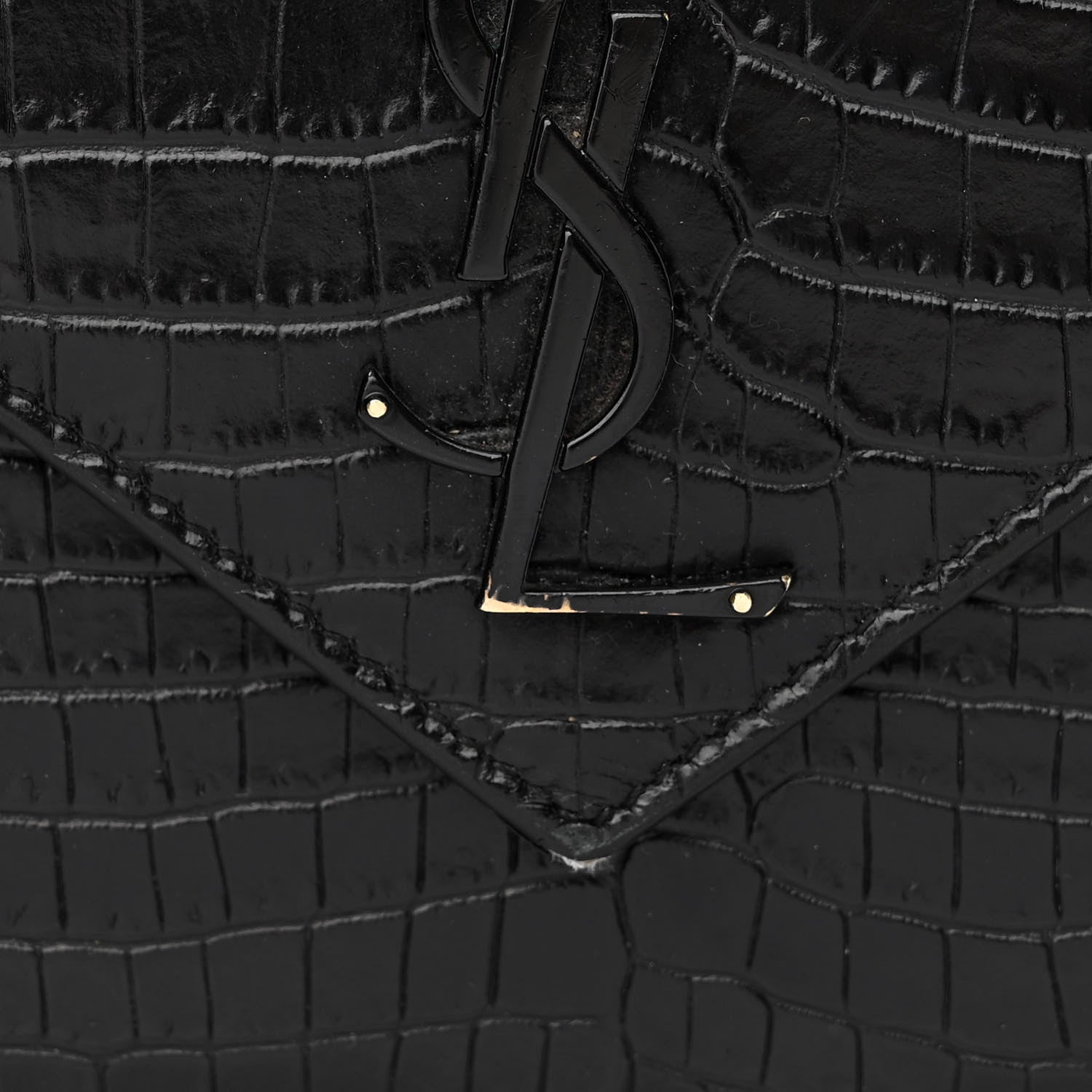 Saint Laurent Calfskin Crocodile Embossed Monogram Large Satchel Black 15 of 15