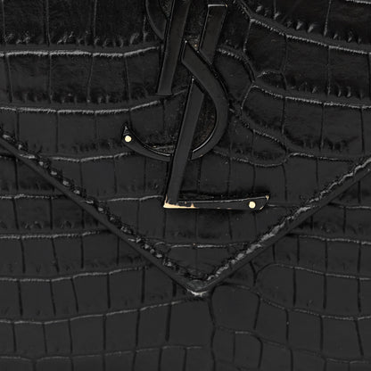 Saint Laurent Calfskin Crocodile Embossed Monogram Large Satchel Black 15 of 15