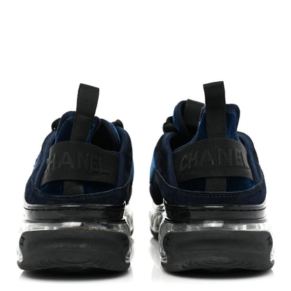 Chanel Suede Calfskin Velvet Grosgrain CC Sneakers 41 Navy Blue Black 4 of 12
