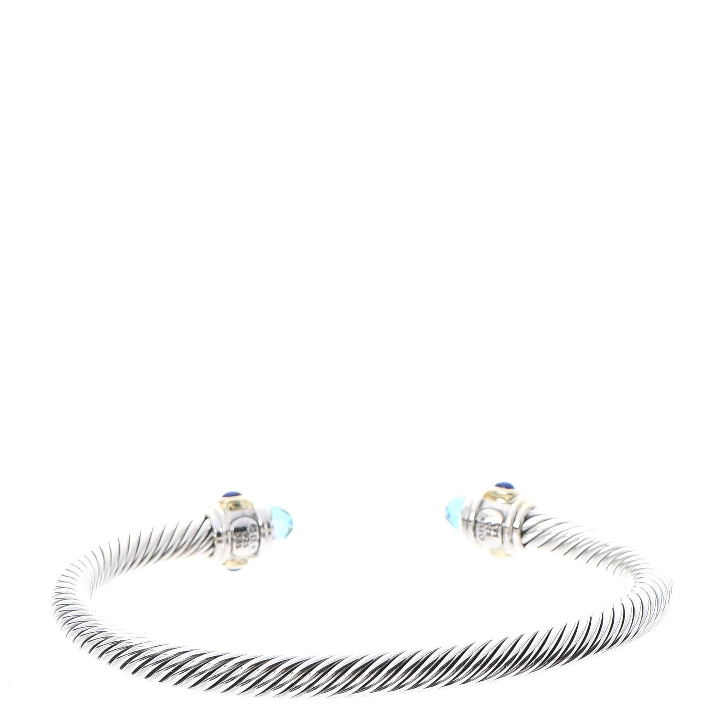Sterling Silver 14K Yellow Gold Blue Topaz Lapis Lazuli 5mm Cable Renaissance Bracelet