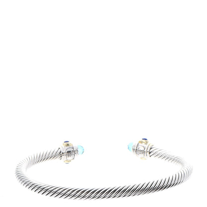 David Yurman Sterling Silver 14K Yellow Gold Blue Topaz Lapis Lazuli 5mm Cable Renaissance Bracelet 3 of 5