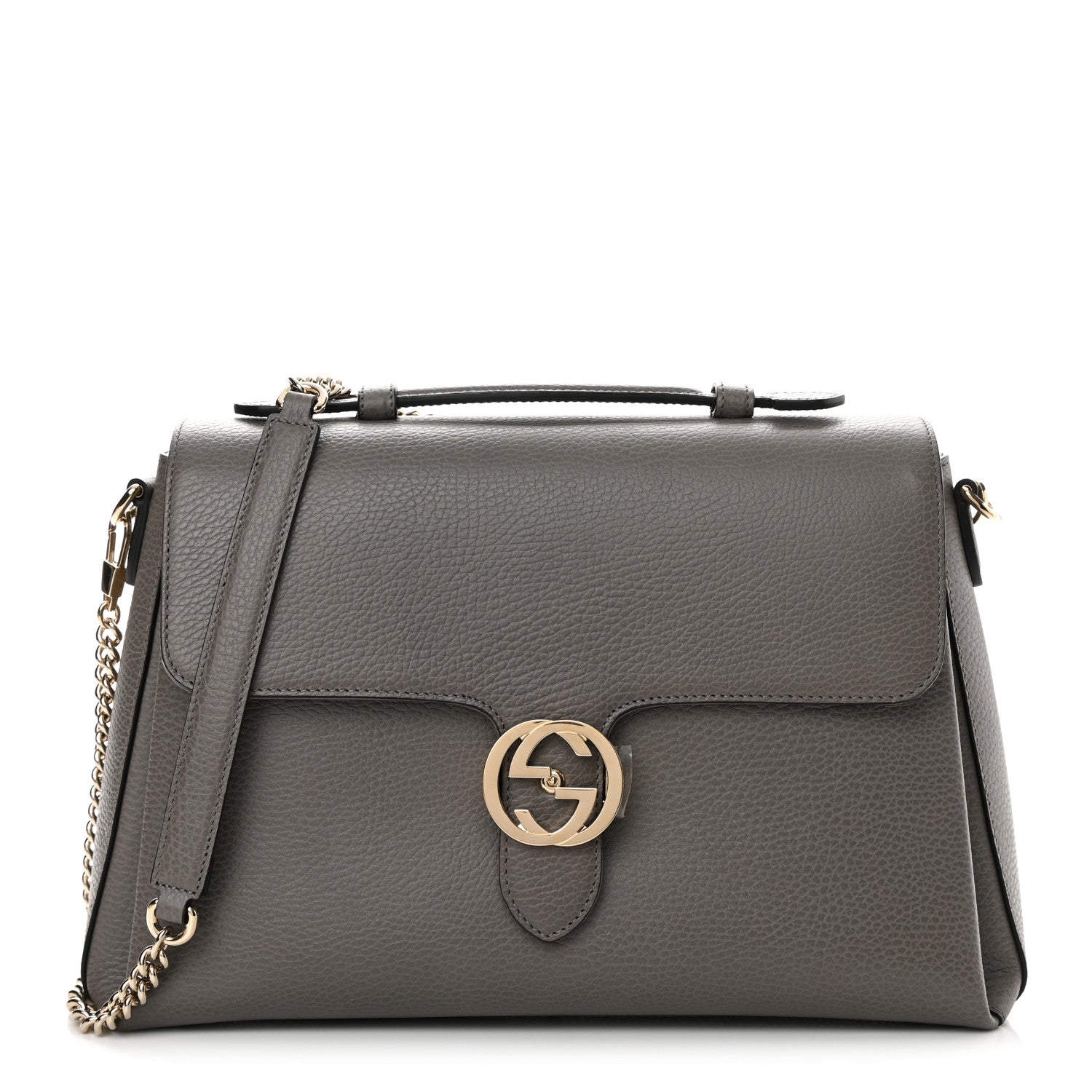 Gucci Dollar Calfskin Medium Interlocking G Top Handle Shoulder Bag Loess 1 of 9