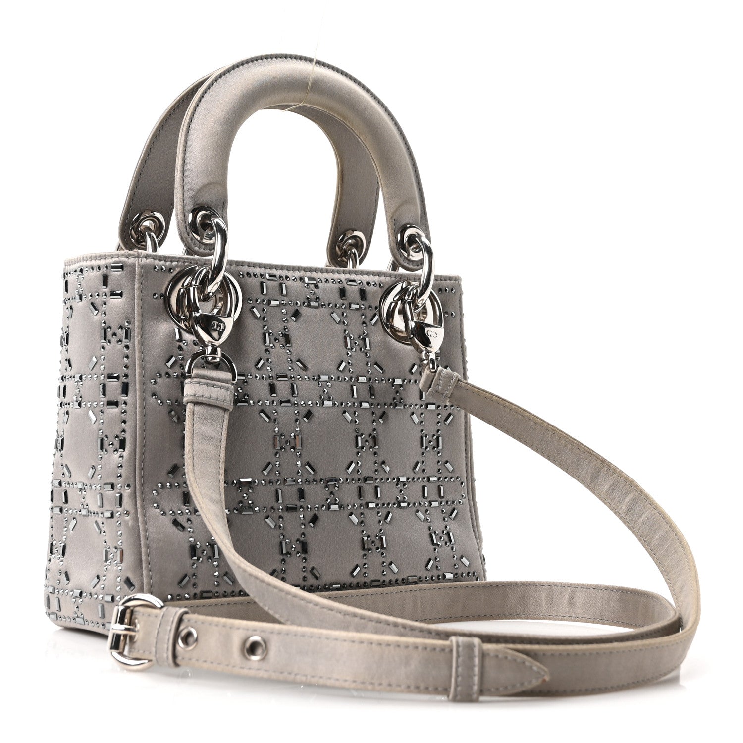 Christian Dior Satin Crystal Cannage Mini Lady Dior Gray 3 of 10