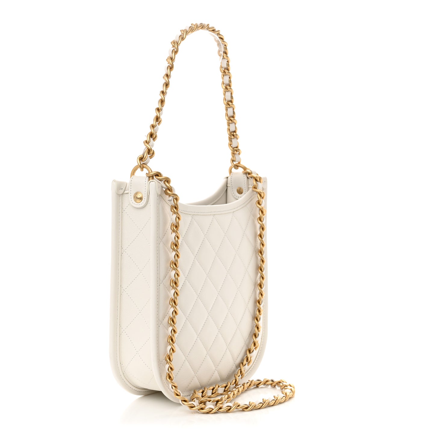 Calfskin Quilted CC Hobo Handbag White