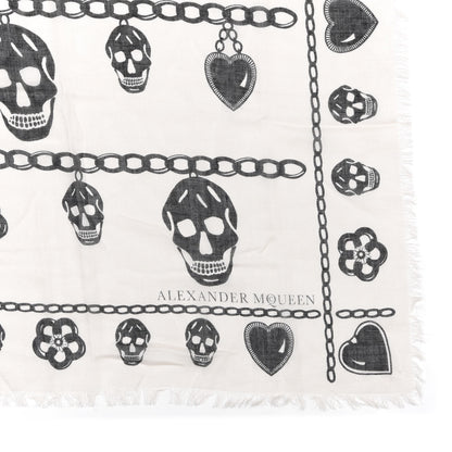 Alexander McQueen Modal Skull Heart And Chain Scarf Grey Black 2 of 3
