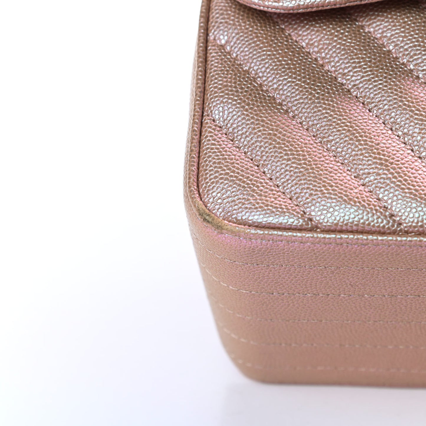 Metallic Caviar Chevron Quilted Jumbo Double Flap Light Gold