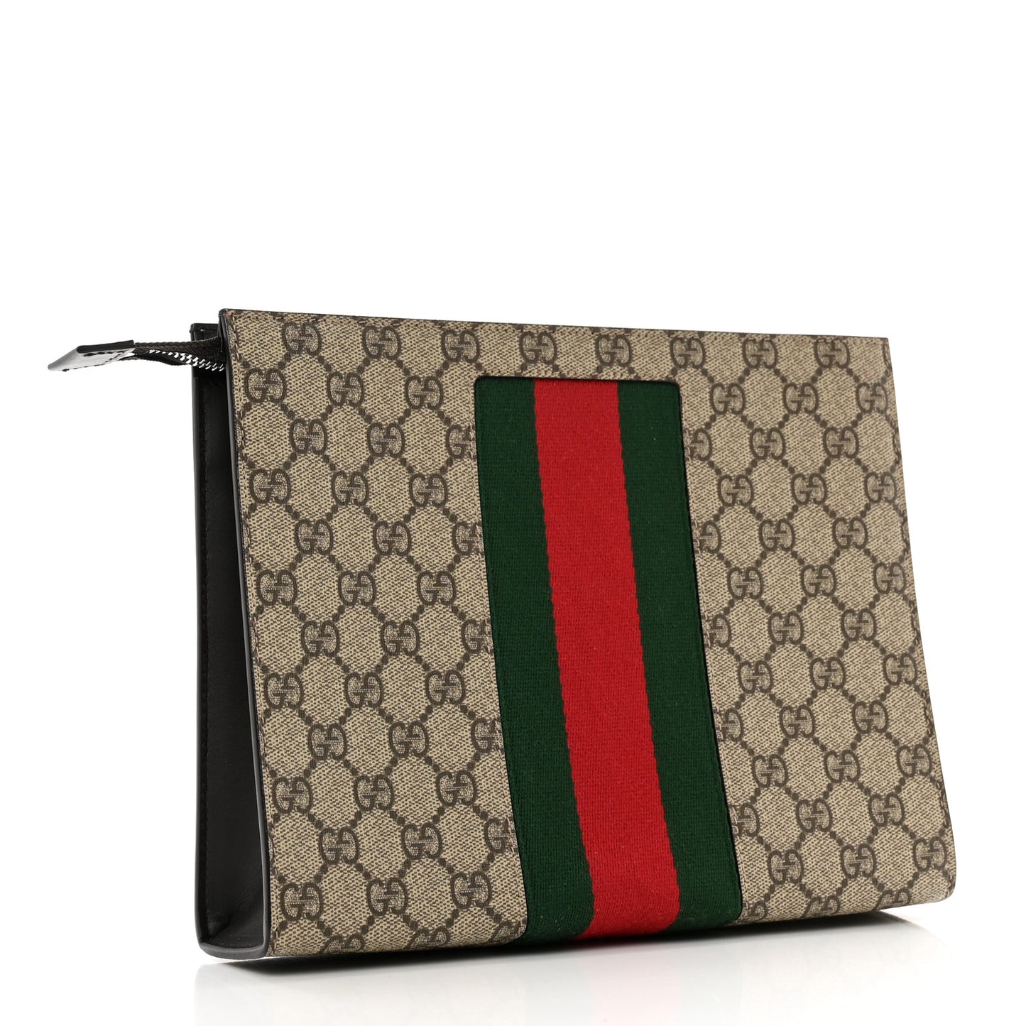 GG Supreme Monogram Selleria Calfskin Web New Web Cosmetic Case Beige Ebony Cocoa