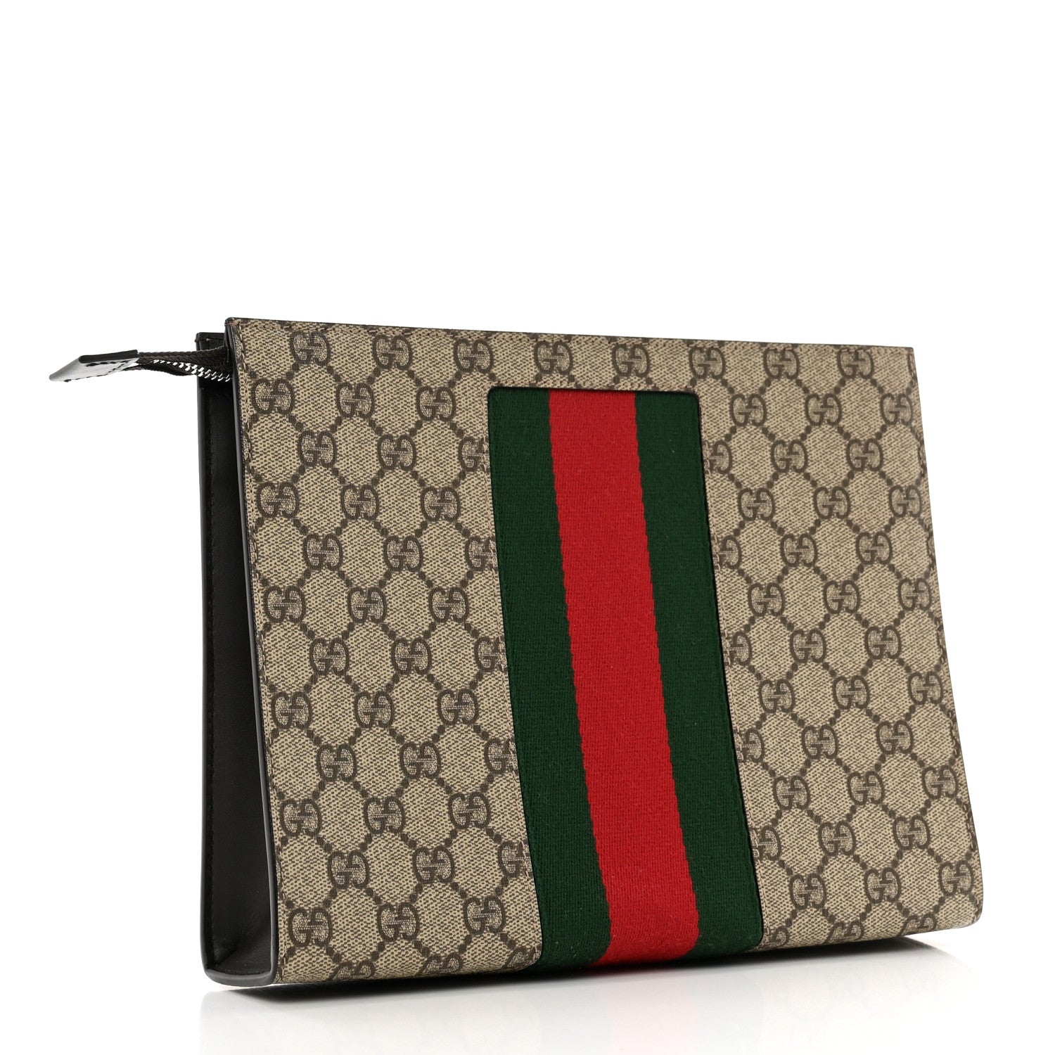 Gucci GG Supreme Monogram Selleria Calfskin Web New Web Cosmetic Case Beige Ebony Cocoa 3 of 8