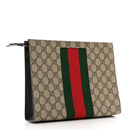 Gucci GG Supreme Monogram Selleria Calfskin Web New Web Cosmetic Case Beige Ebony Cocoa 3 of 8