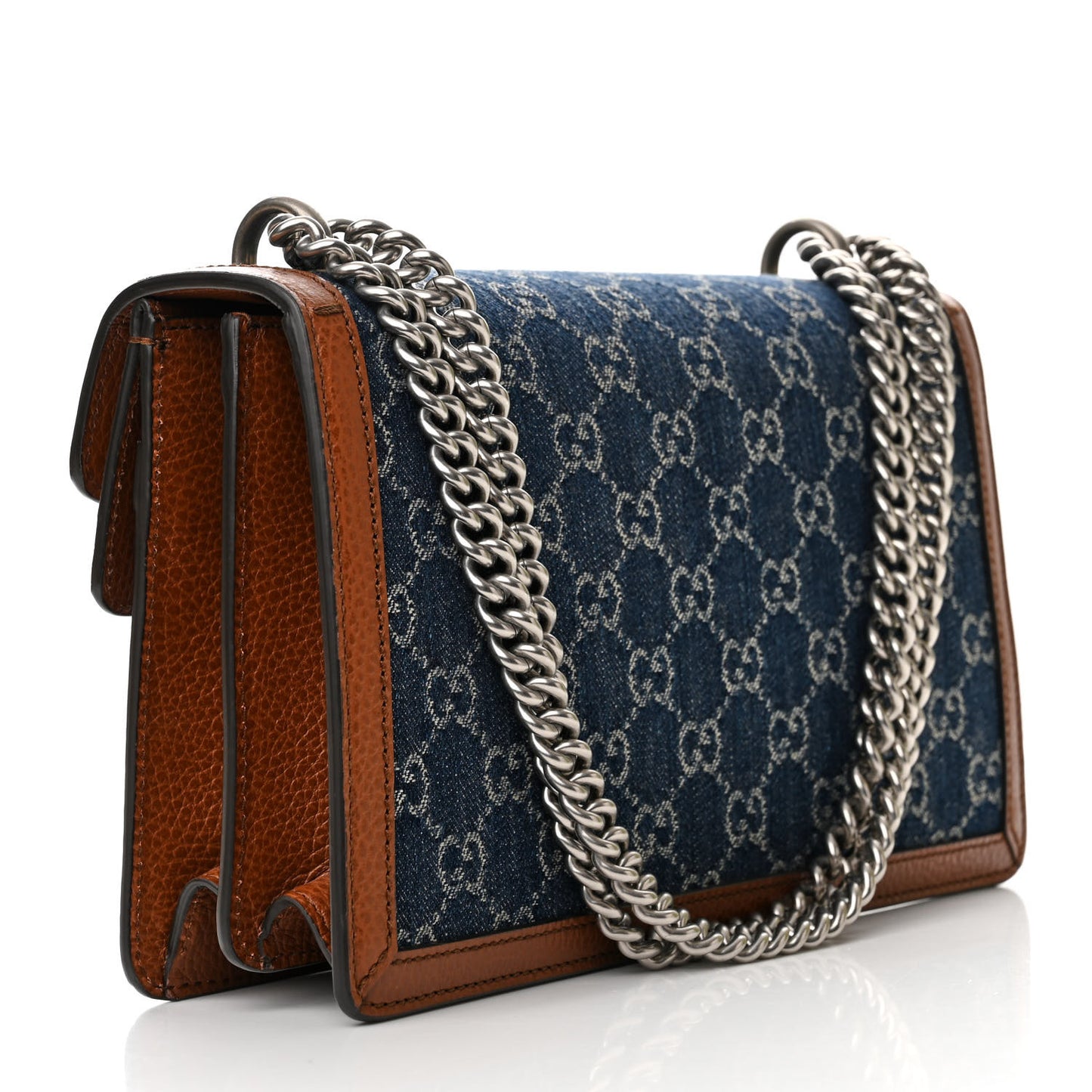 New Denim GG Monogram Dollar Calfskin Enamel Small Dionysus Shoulder Bag Blue Tea Cuir Epilog Electric Blue
