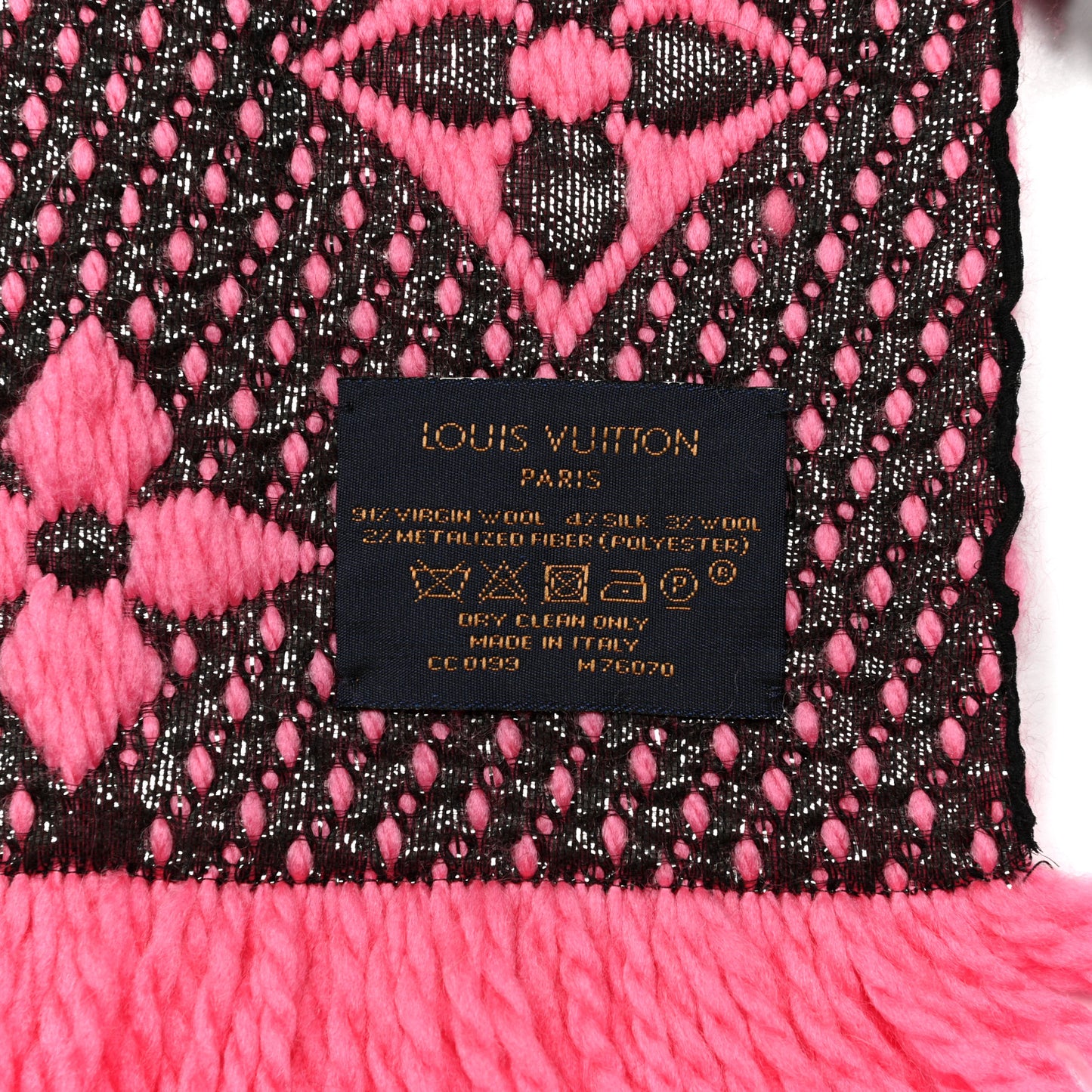 Wool Silk Logomania Shine Scarf Rose Pop