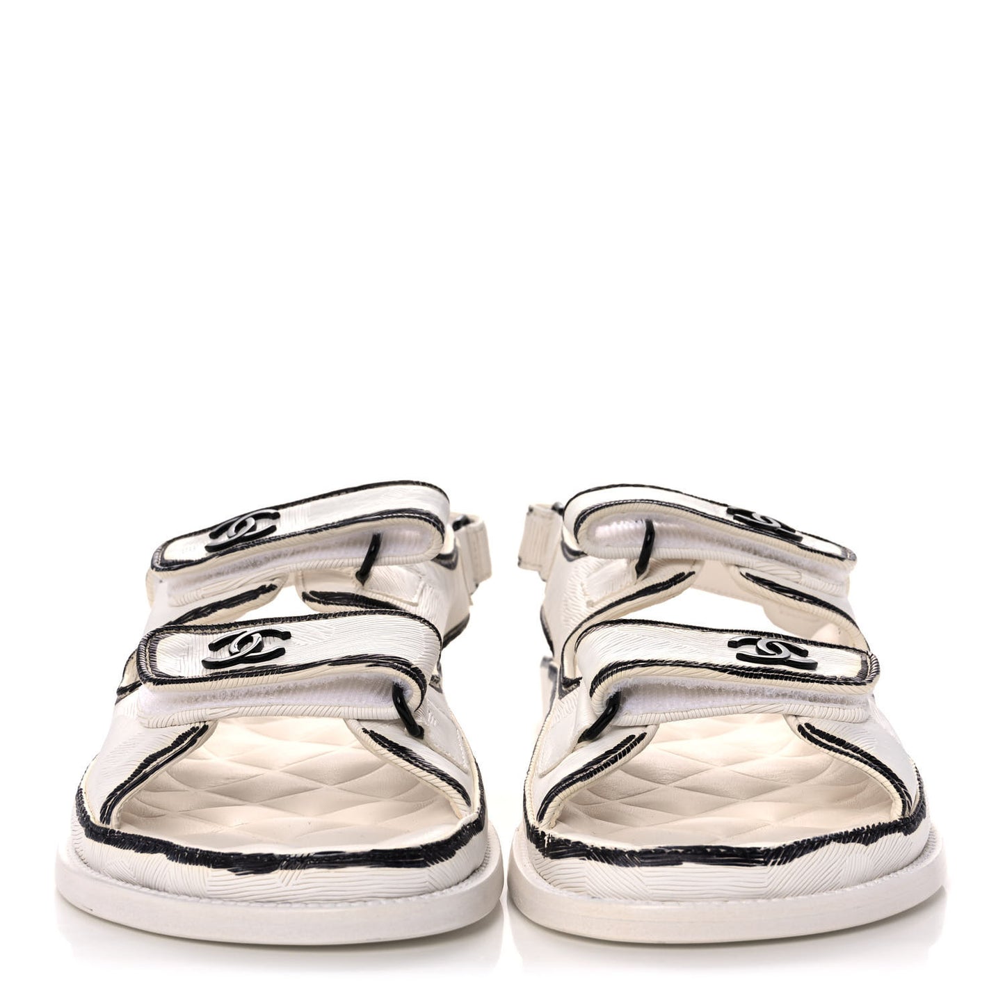 Calfskin Printed Velcro Dad Sandals 40.5 White Black