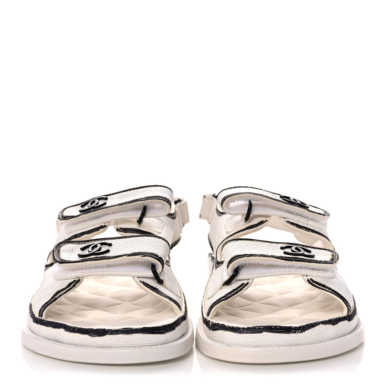 Chanel Calfskin Printed Velcro Dad Sandals 40.5 White Black 2 of 9