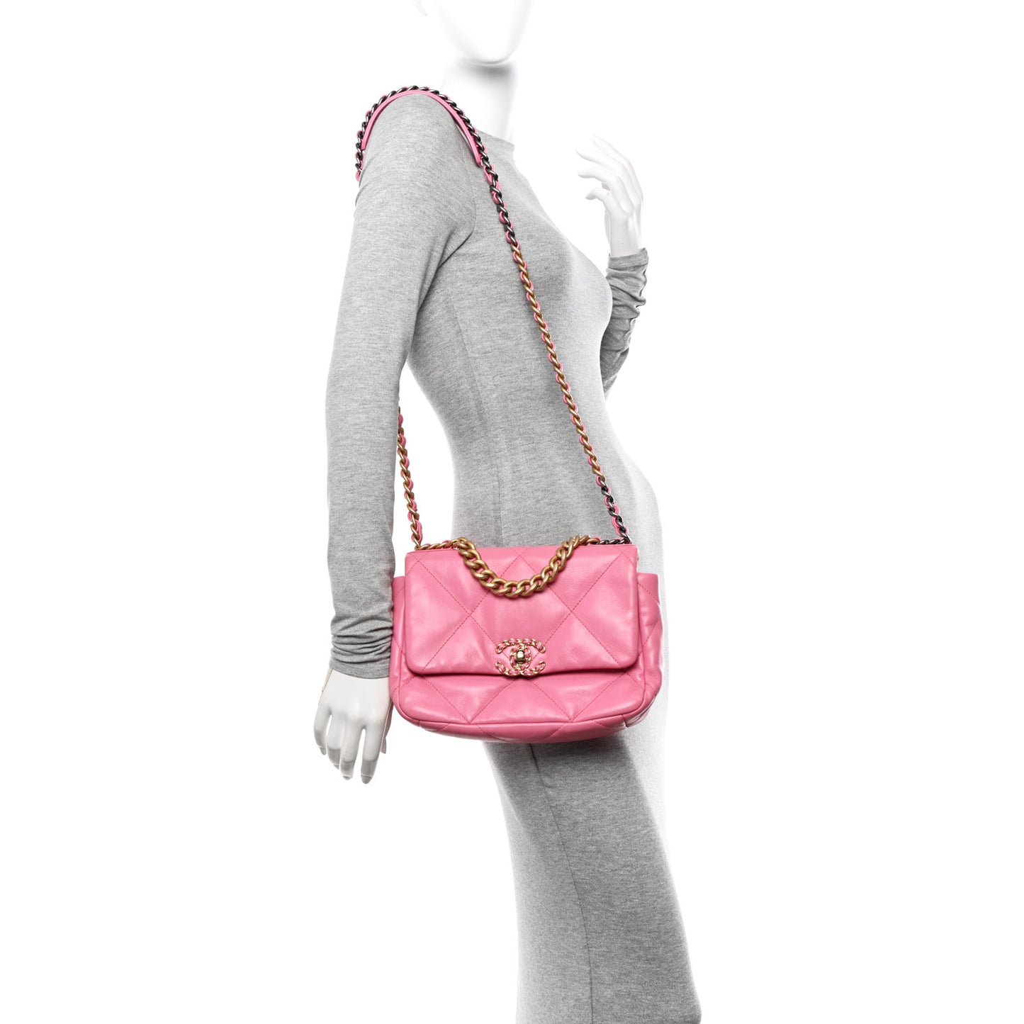 Lambskin Quilted Medium Chanel 19 Flap Pink