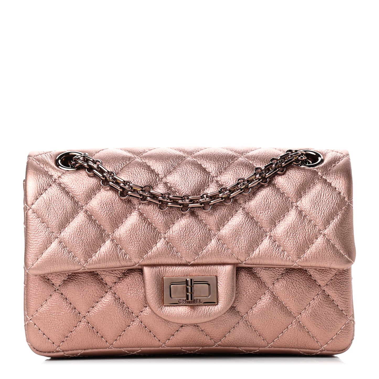 Metallic Grained Calfskin Quilted 2.55 Reissue Mini Flap Copper Pink