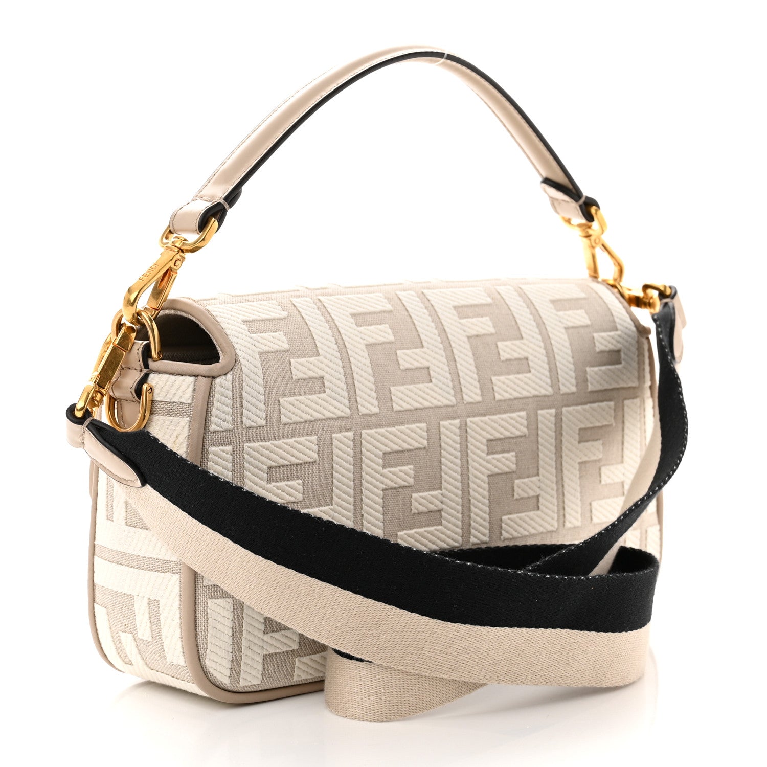 Fendi Canvas Vitello King FF Embroidered Baguette Grezzo White Nuvola 3 of 10