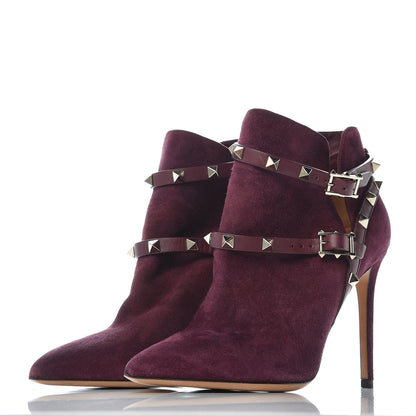 Valentino Garavani Suede Rockstud Double Buckle 100mm Ankle Boots 37.5 Rubin 3 of 7