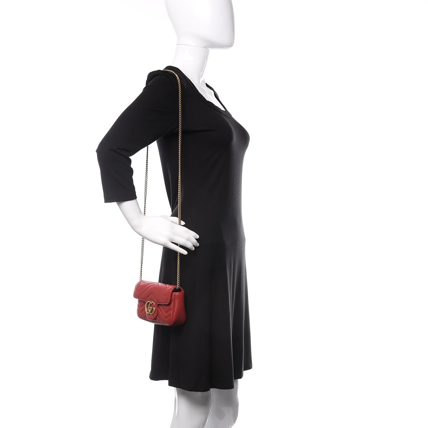 Gucci Calfskin Matelasse Super Mini GG Marmont Shoulder Bag Hibiscus Red 2 of 10