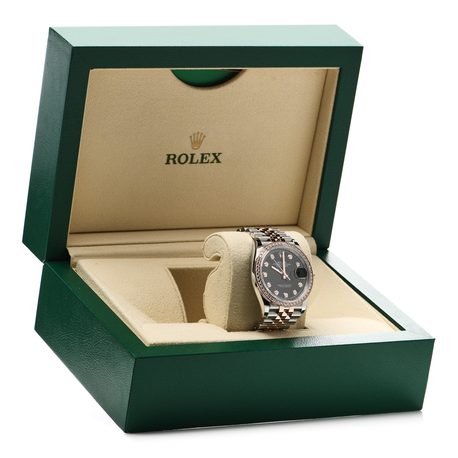 Rolex Stainless Steel 18K Everose Gold Diamond Bezel 36mm Oyster Perpetual Datejust Watch Black 126281RBR 5 of 5