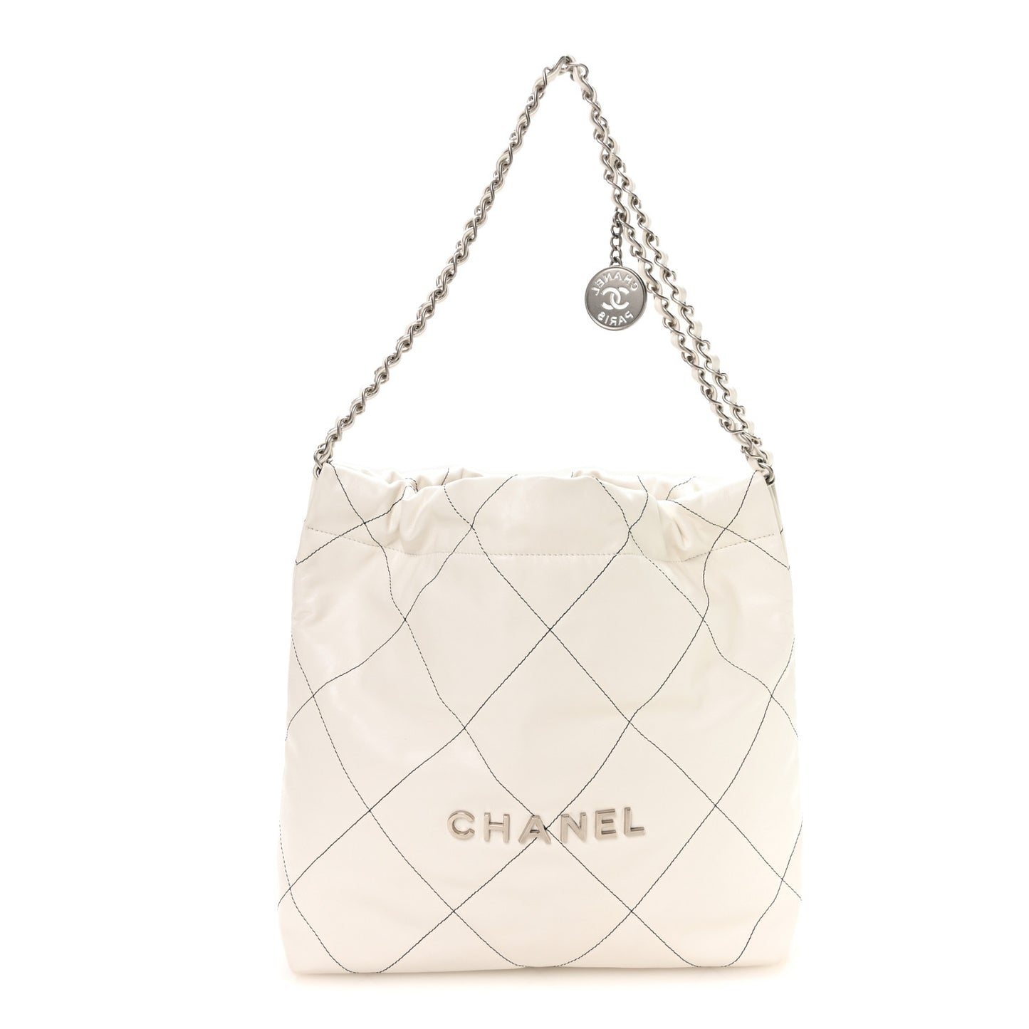 Shiny Calfskin Quilted Small Chanel 22 White Black
