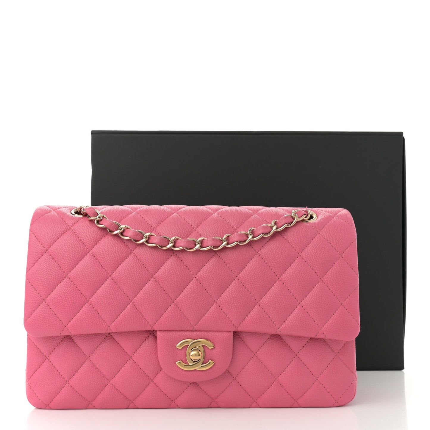 Caviar Quilted Medium Double Flap Pink