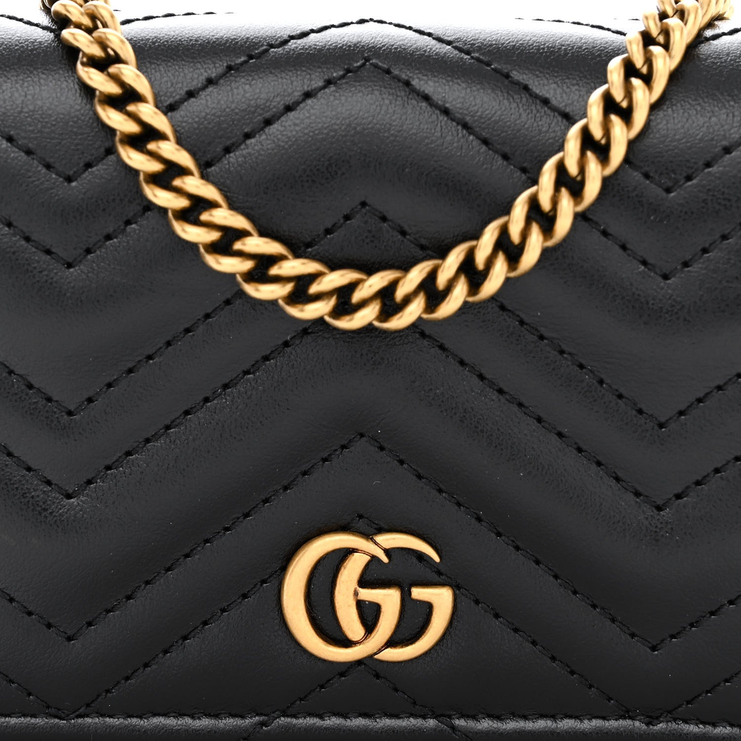 Gucci Calfskin Matelasse GG Marmont Mini Wallet On Chain Black 9 of 12