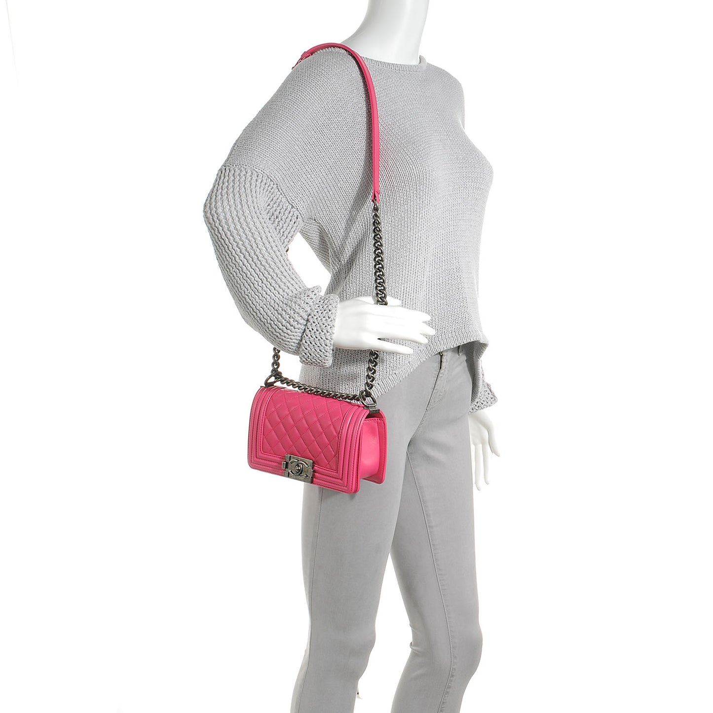 Lambskin Quilted Small Boy Flap Dark Pink