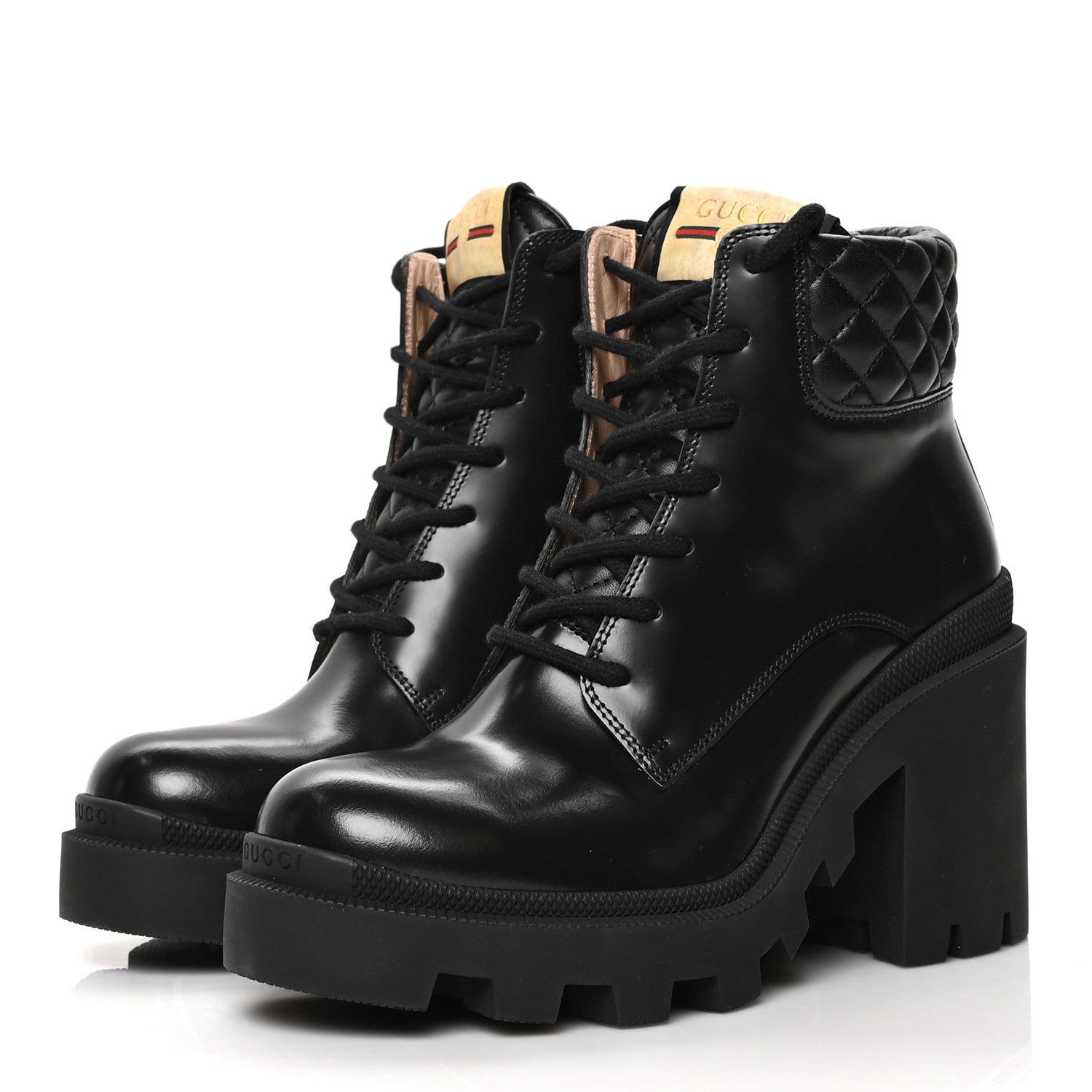 Gucci Magnum Calfskin Nappa Quilted Lace Up Ankle Boots 38.5 Black 3 of 8