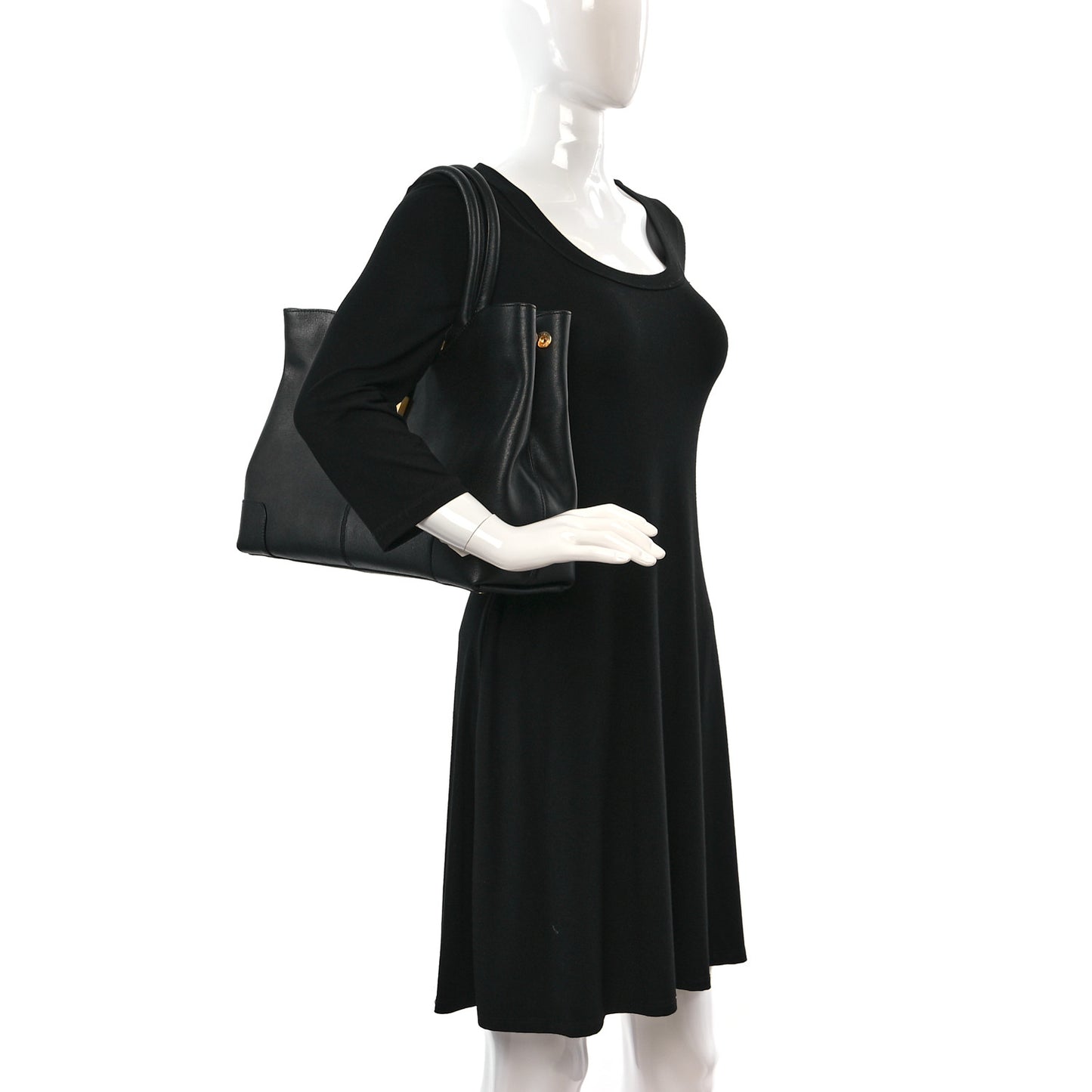 Textured Calfskin Chameleon Shopper Tote Black