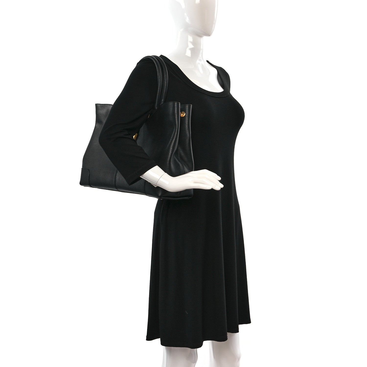 Fendi Textured Calfskin Chameleon Shopper Tote Black 2 of 8