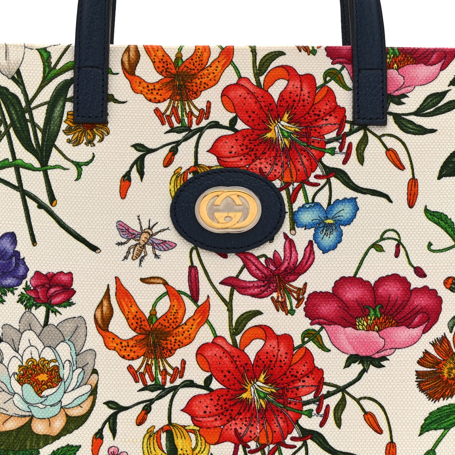 Gucci Canvas Medium Flora Tote White Multicolor Blue Agata 7 of 10