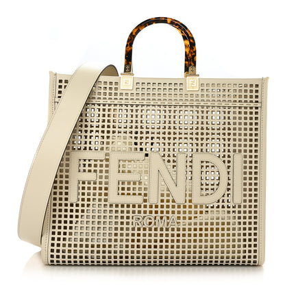 Fendi Vitello King Plexiglass Logo Perforated Medium Fendi Sunshine Shopper Tote White Ice Nuvola 1 of 8