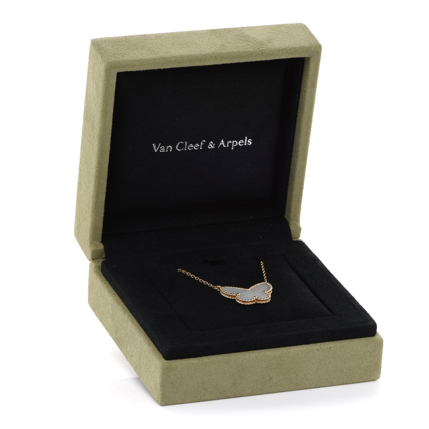 18K Yellow Gold Mother of Pearl Lucky Alhambra Butterfly Pendant Necklace