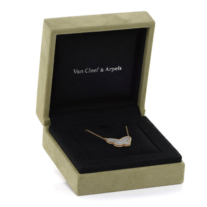 Van Cleef & Arpels 18K Yellow Gold Mother of Pearl Lucky Alhambra Butterfly Pendant Necklace 5 of 5