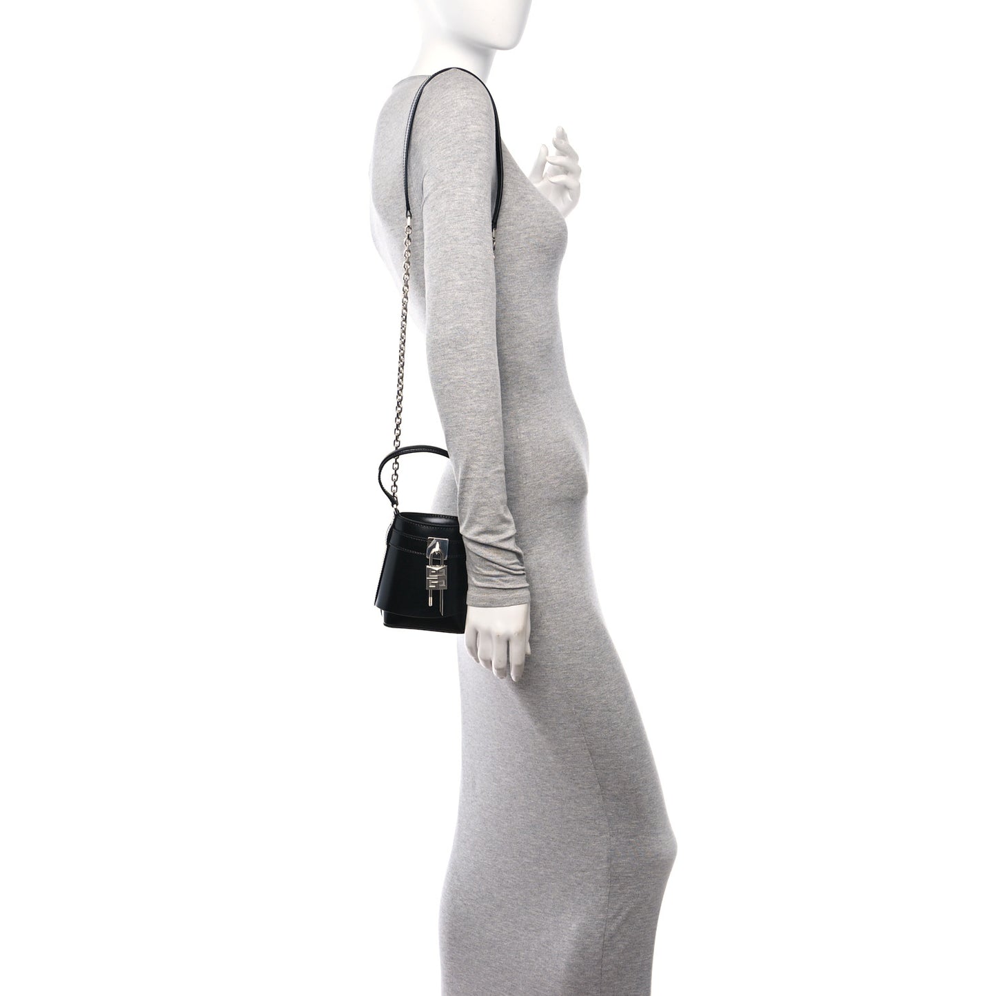 Box Calfskin Micro Shark Lock Bucket Bag Black