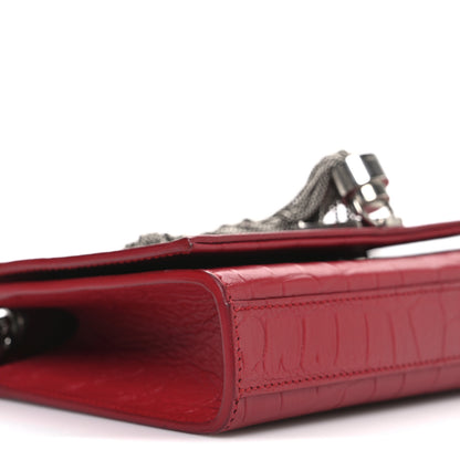 Saint Laurent Calfskin Crocodile Embossed Small Classic Monogram Kate Tassel Satchel Red 8 of 9