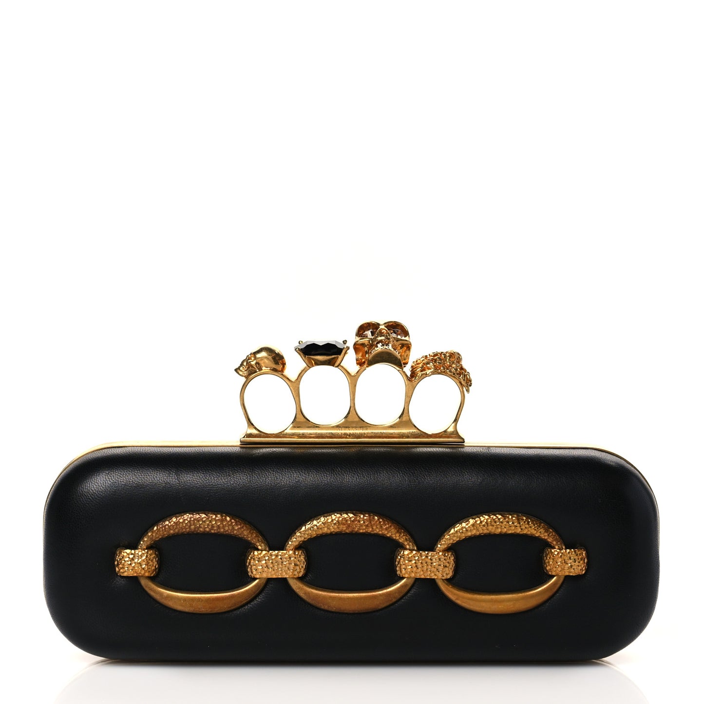 Nappa Chain Knuckle Box Clutch Black
