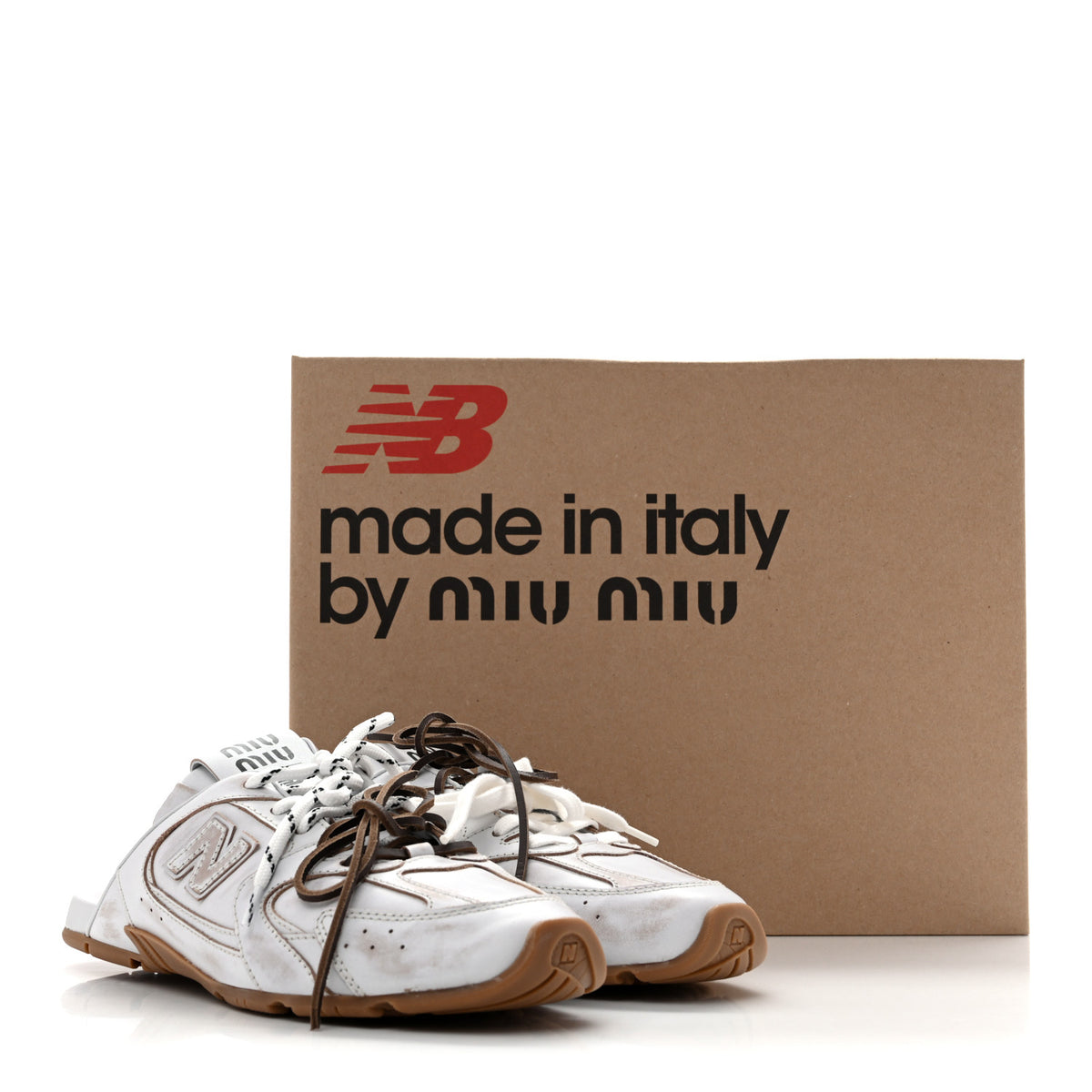 Miu Miu X NEW BALANCE Bleached Calfskin 530 SL Slip-On Sneakers Mules 40 White 9 of 9