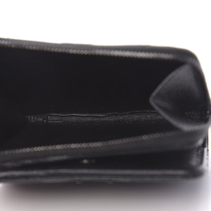 Saint Laurent Grain De Poudre Matelasse Chevron Monogram Compact Zip Around Wallet Black 8 of 15