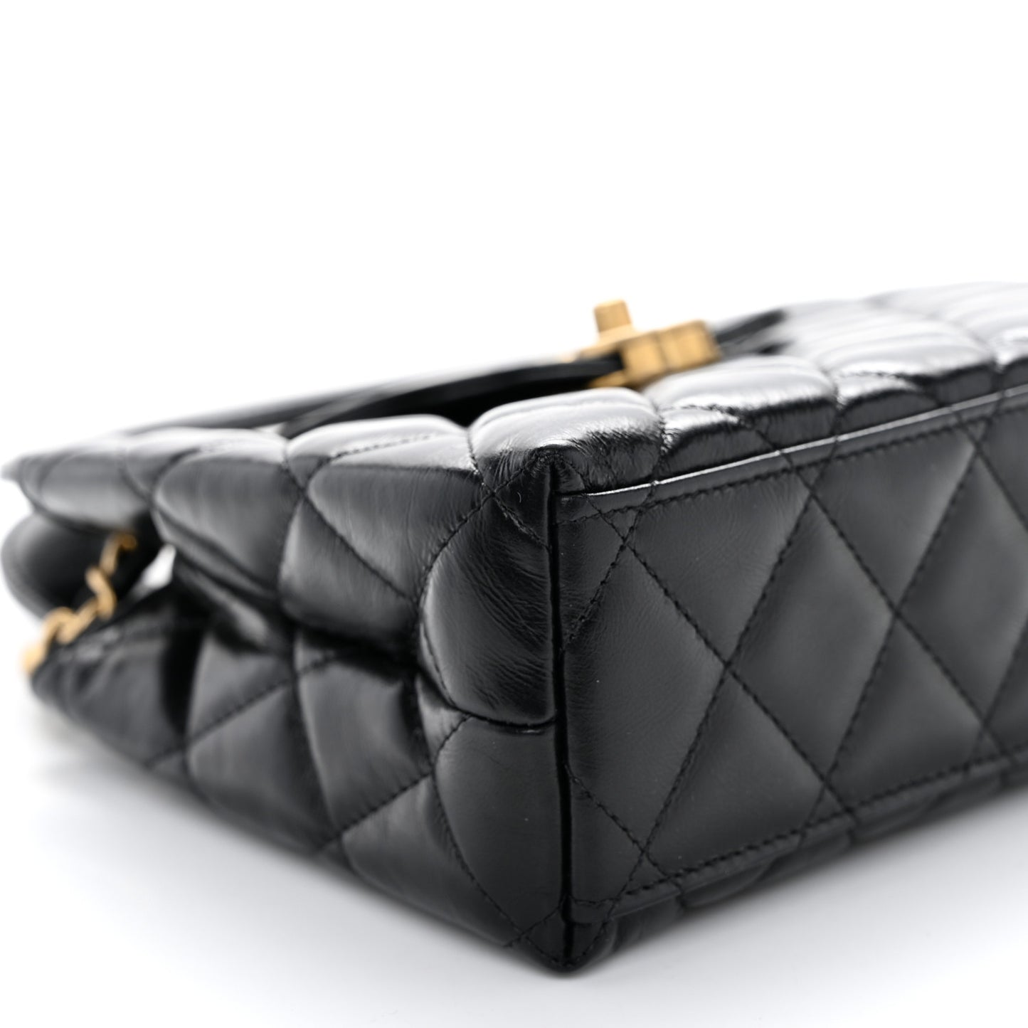 Shiny Aged Calfskin Quilted Nano Kelly Shopper Black